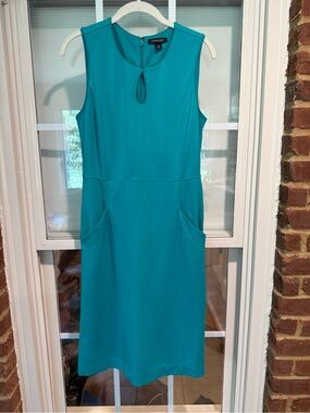 Lands' End Teal Sleeveless Midi Dress with Keyhole Neck
